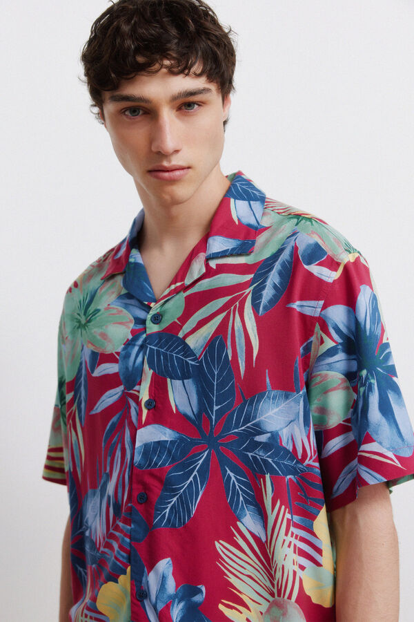 Springfield Camisa de manga curta em viscose estampada multicolour