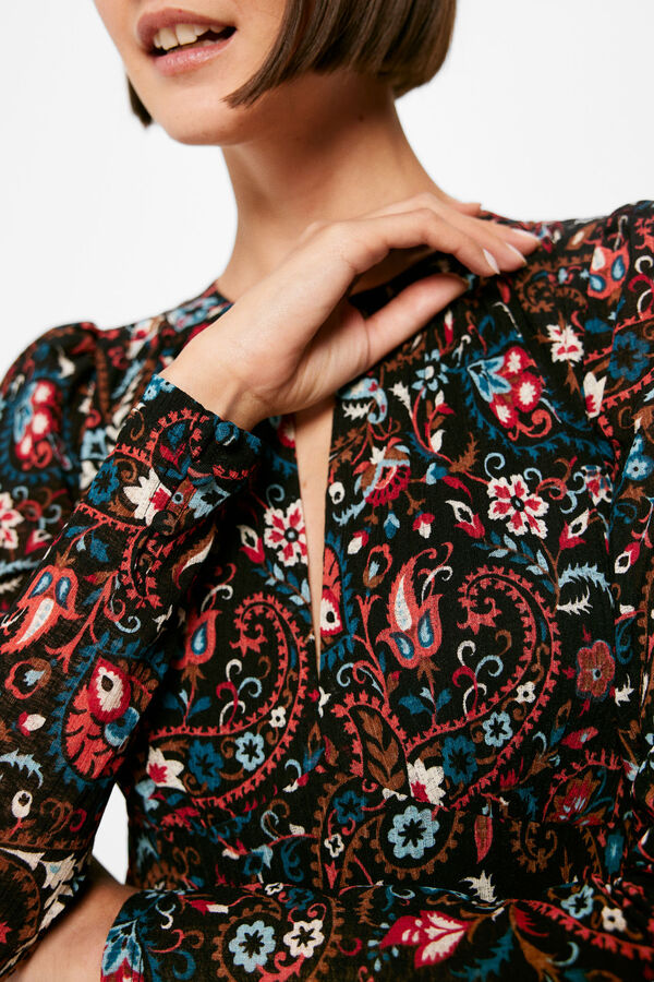 Springfield Vestido Midi Estampado Escote Abertura negro