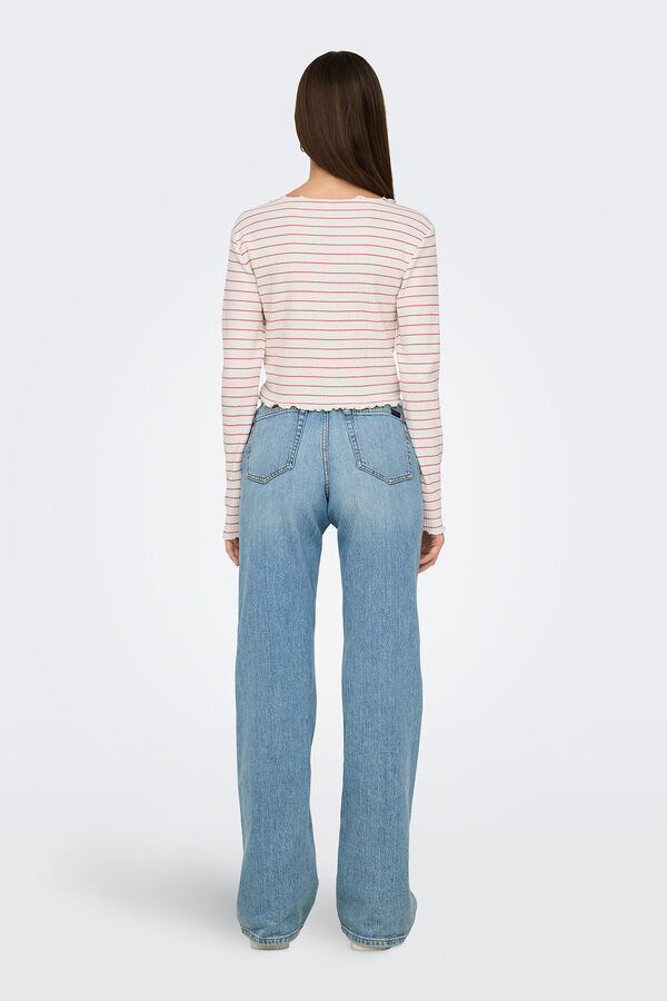 Only T-shirt curta de manga comprida com bordas onduladas branco