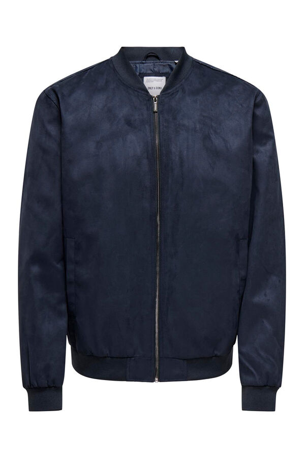 Only & Sons Chaqueta de hombre estilo bomber de antelina azul