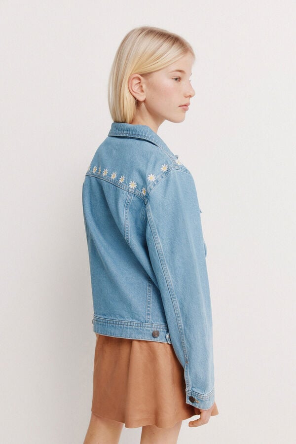 Springfield Kids Blus&atilde;o trucker de menina em denim com margaridas azul