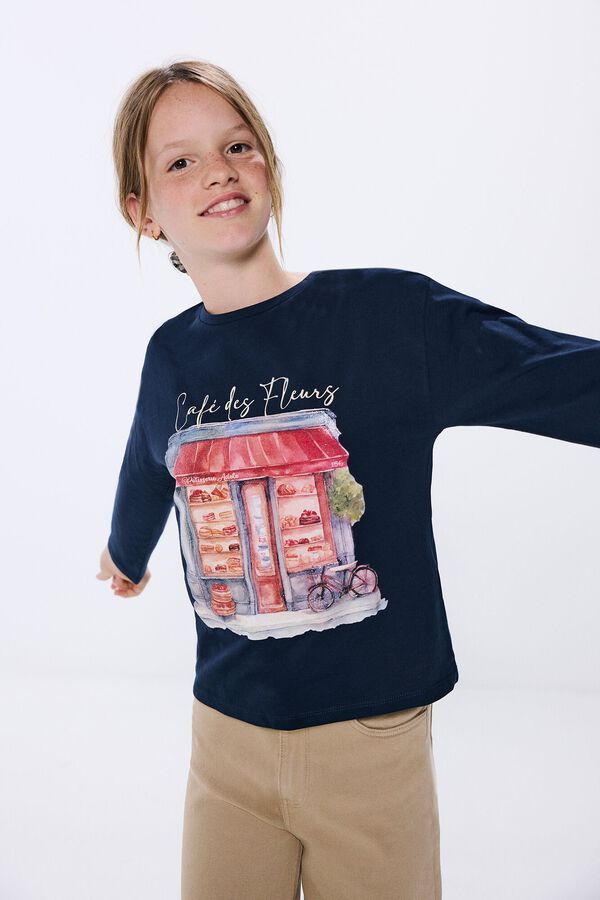 Springfield Kids Camiseta feminina Caf&eacute; Paris azul