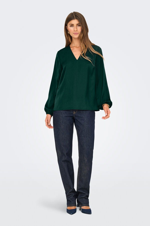 Only Blusa de manga comprida com punhos el&aacute;sticos verde