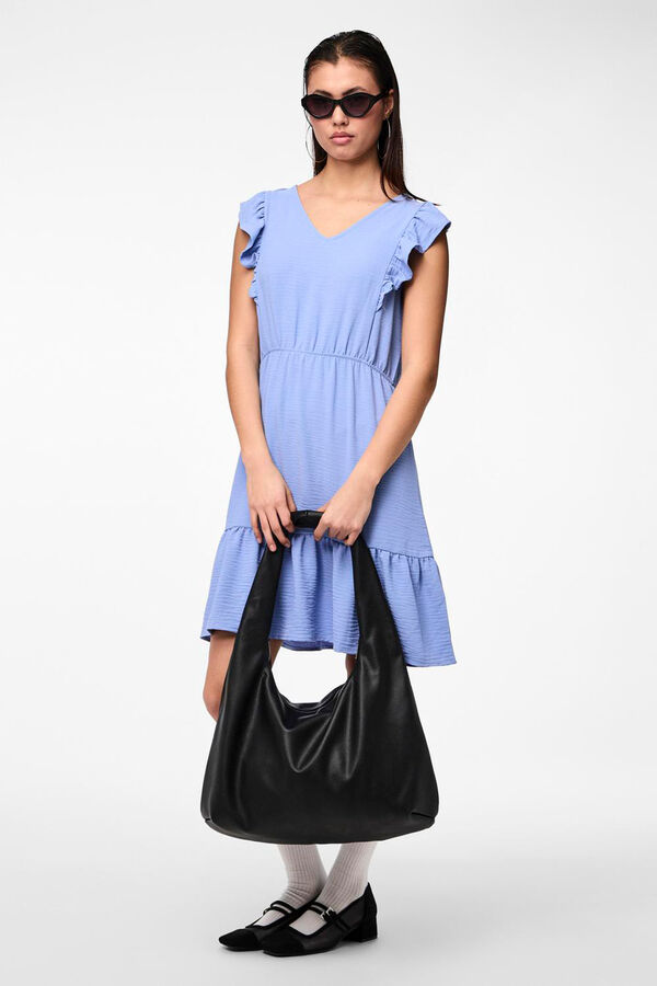 Pieces Vestido curto sem mangas detalhe folho azul