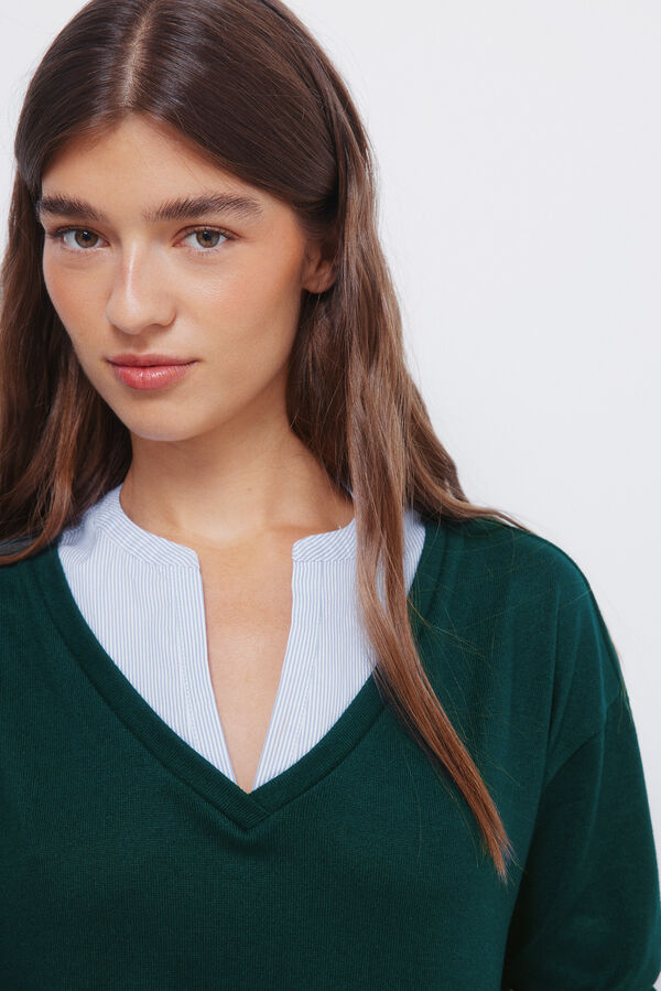 Springfield Camiseta cuello combinado verde