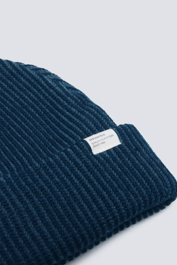 Springfield Gorro beanie en rib bicolor azul