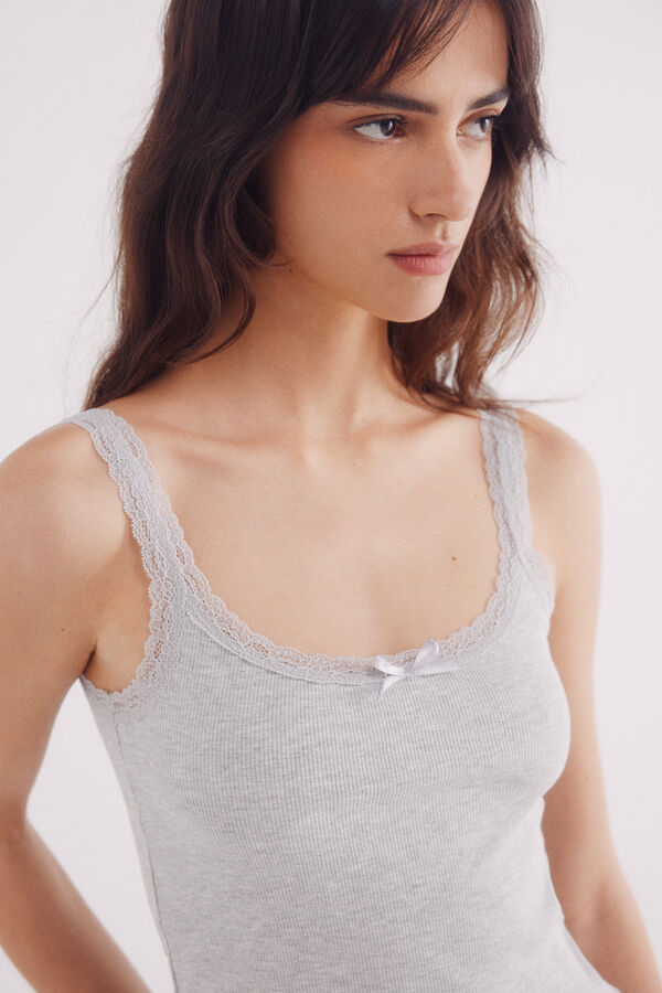 Springfield Camiseta tirantes puntilla escote gris