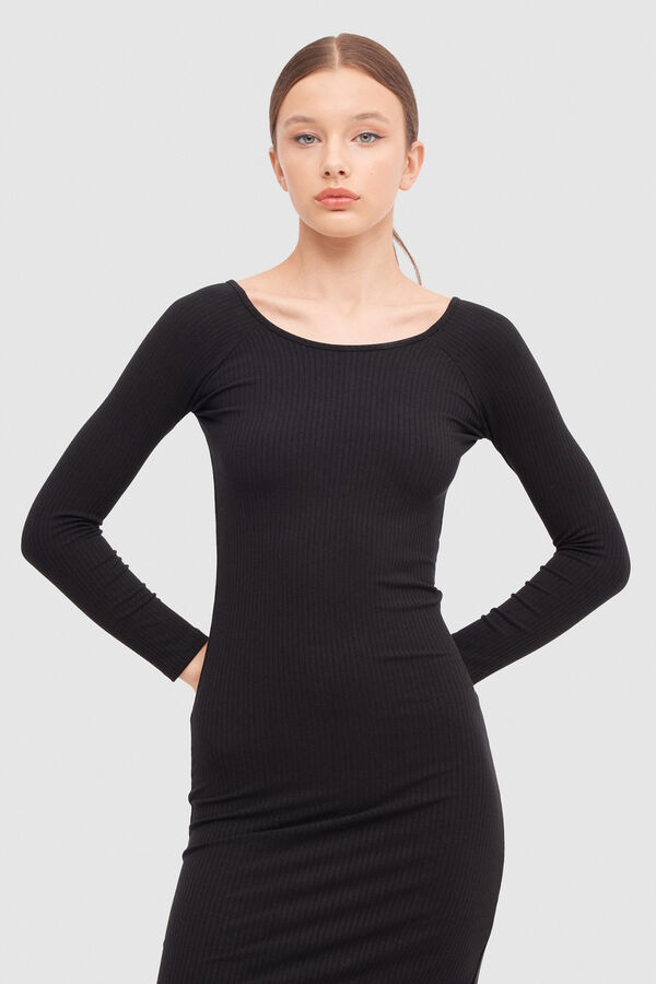 Inside Vestido Maxi Rib Escote Bardot negro