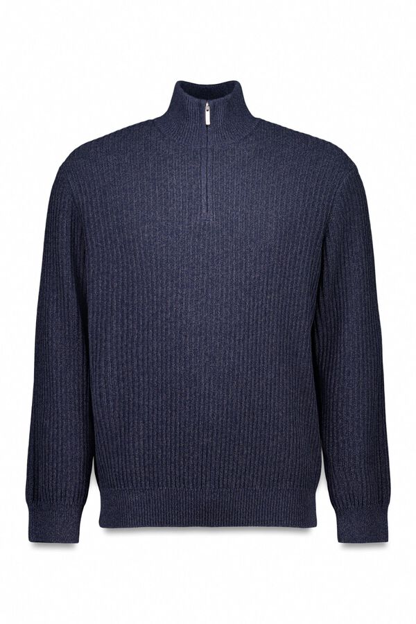 Springfield Camisola canelado com fecho-&eacute;clair azul