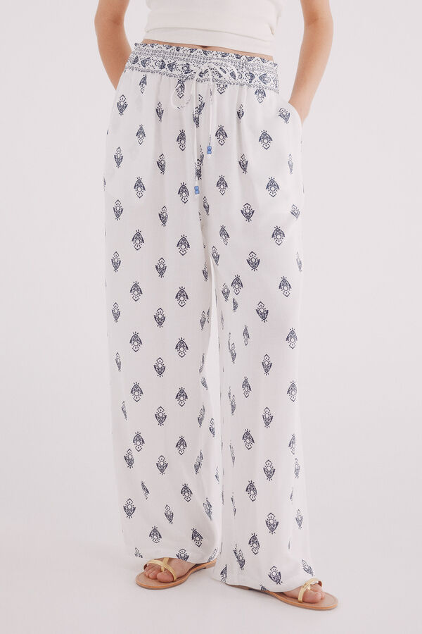 Springfield Calças largas estampadas castanho