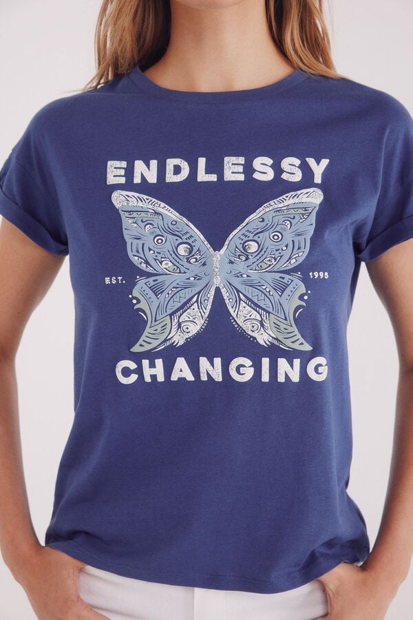 Springfield Camiseta gr&aacute;fica manga bot&oacute;n turquesa