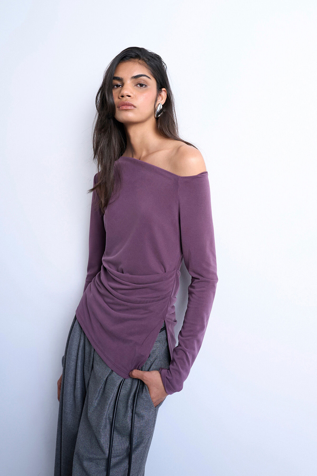 Topshop Top de gola redonda e manga comprida