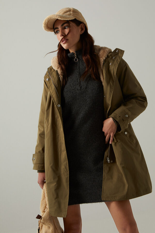 springfield Parka Comprida repelente &agrave; &aacute;gua verde