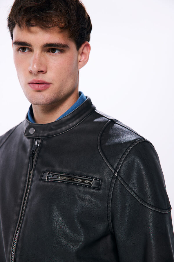 Springfield Jaqueta motard com efeito pele lavado cru