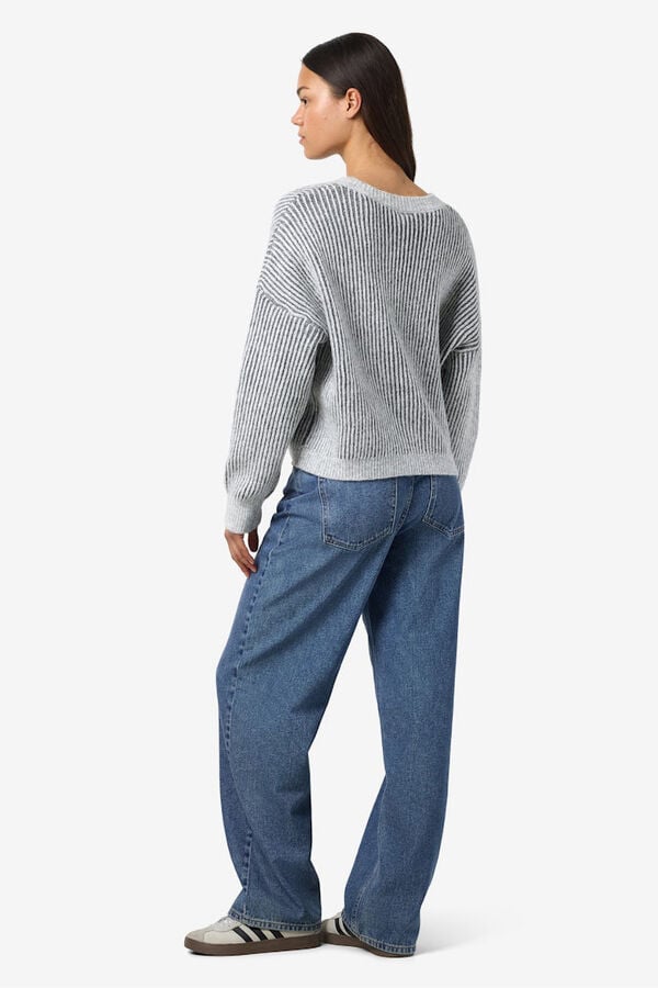 Noisy May Cardigan punto rayas cuello pico gris