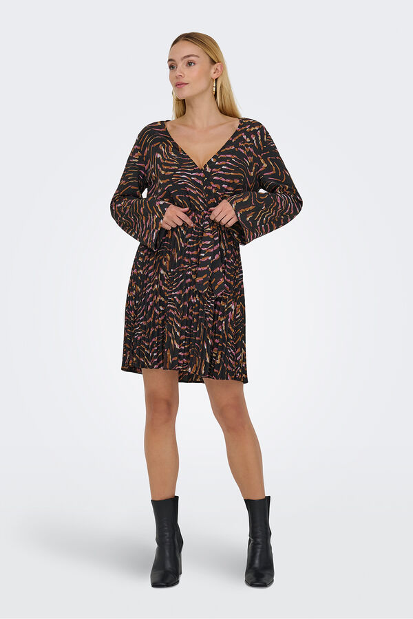 JDY Vestido curto plissado preto