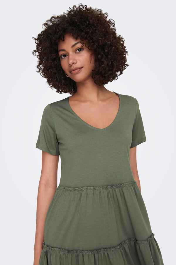 JDY Vestido corto a capas manga corta verde