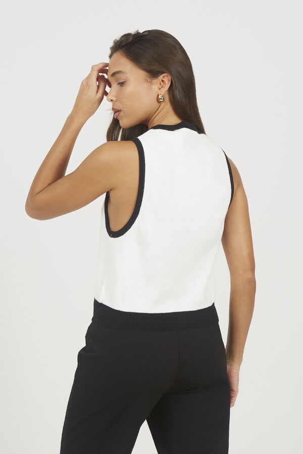 Brave Soul Chaleco de punto con cuello pico blanco