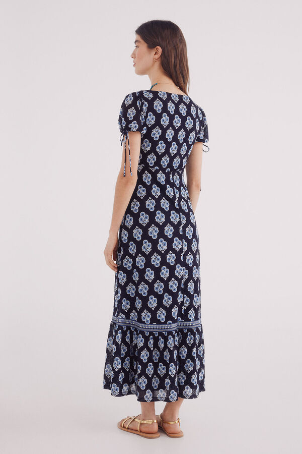 Springfield Vestido midi lazos mangas estampado azul