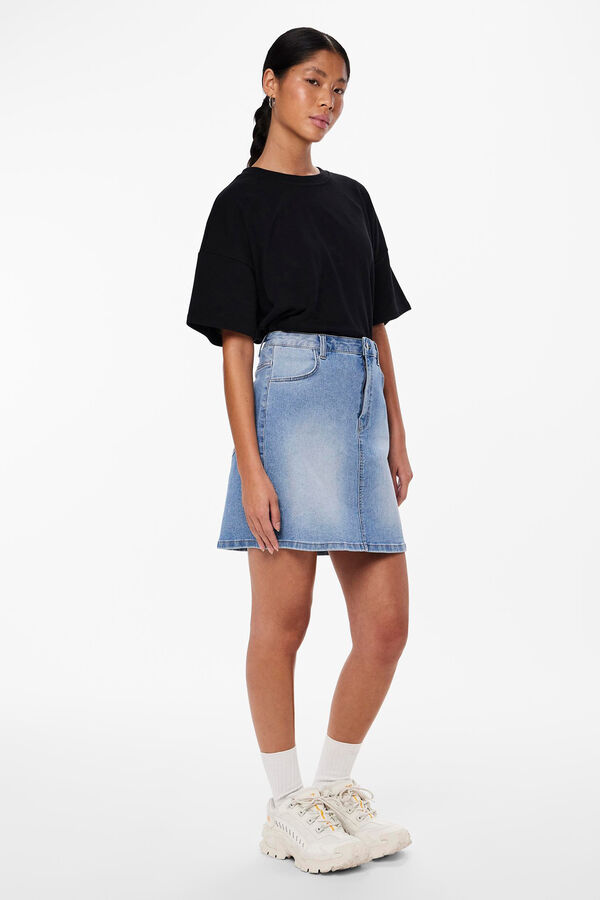 Pieces Saia curta denim azul