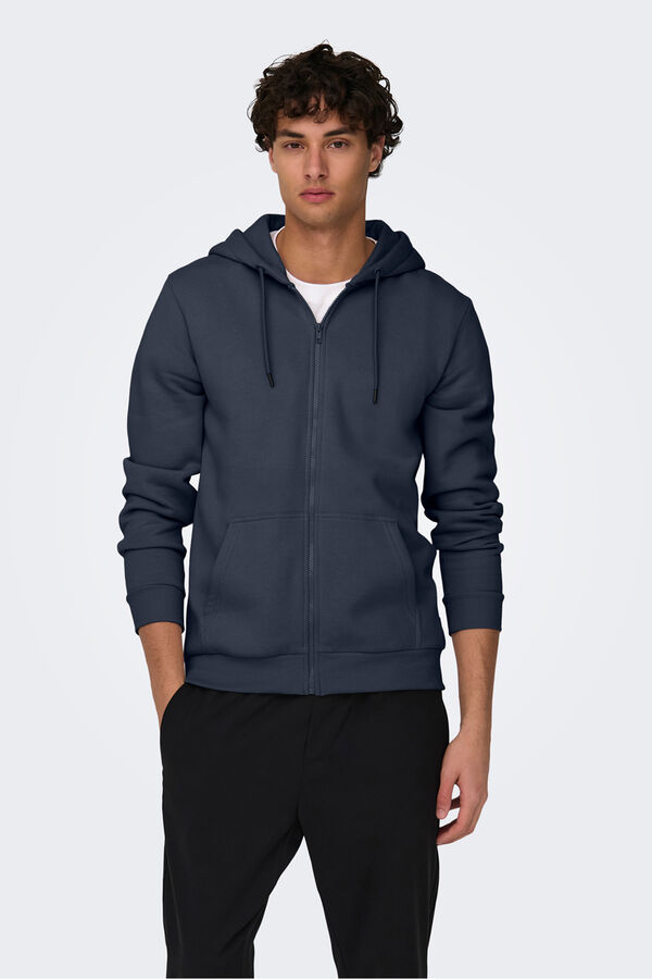 Only & Sons Sweatshirt com fecho-&eacute;clair azul