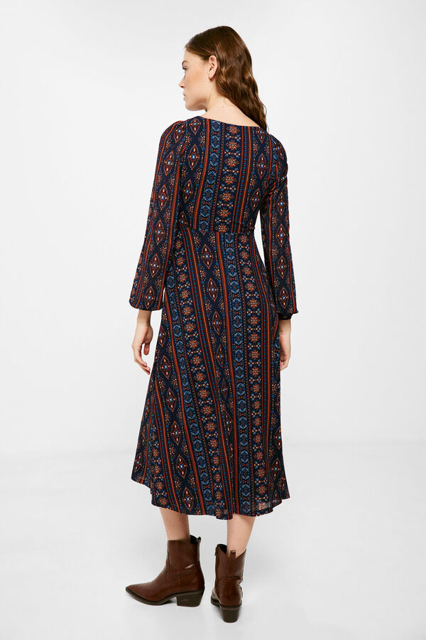 Springfield Vestido Midi Flores Cenefa Vertical azul