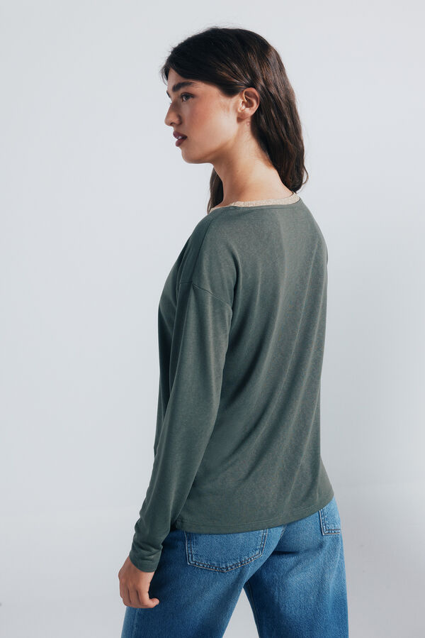 Springfield Camiseta cuello lurex kaki