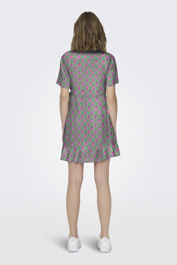 Only Vestido corto cruzado de manga corta verde