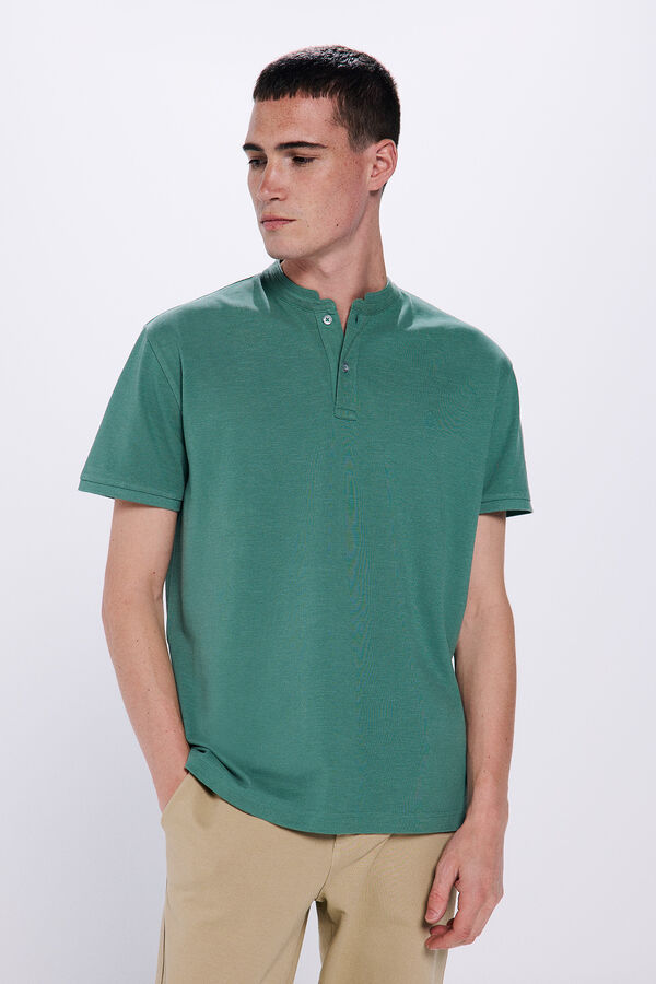 Springfield Camisa p&oacute;lo em piqu&eacute; com gola Mao verde