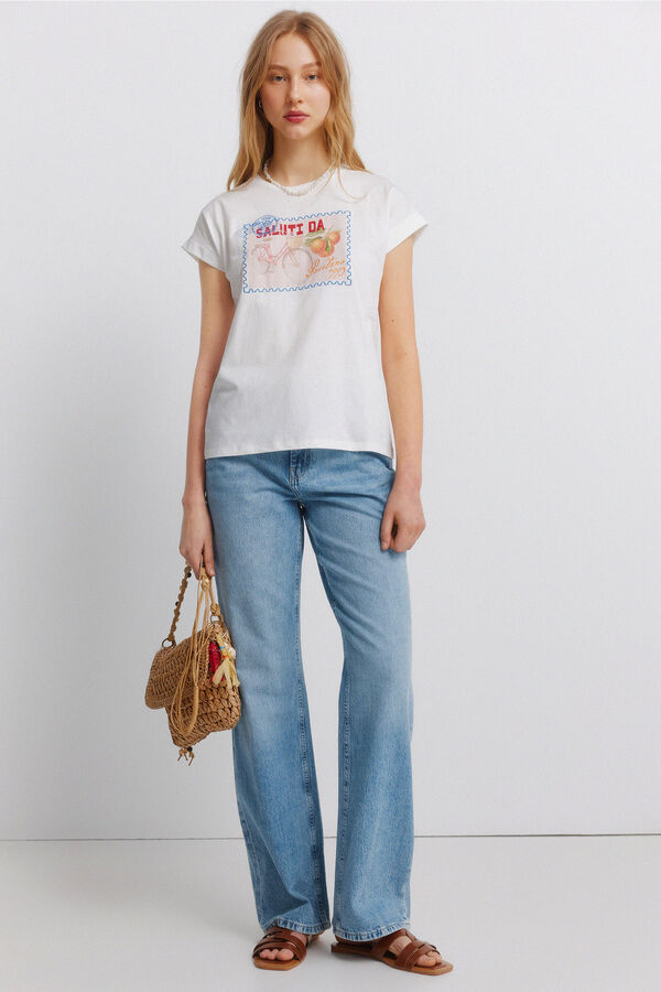 Springfield T-shirt de manga curta com desenho branco