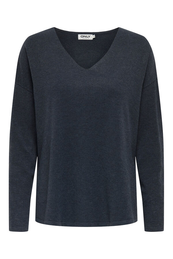 Only Jersey oversized cuello de pico azul