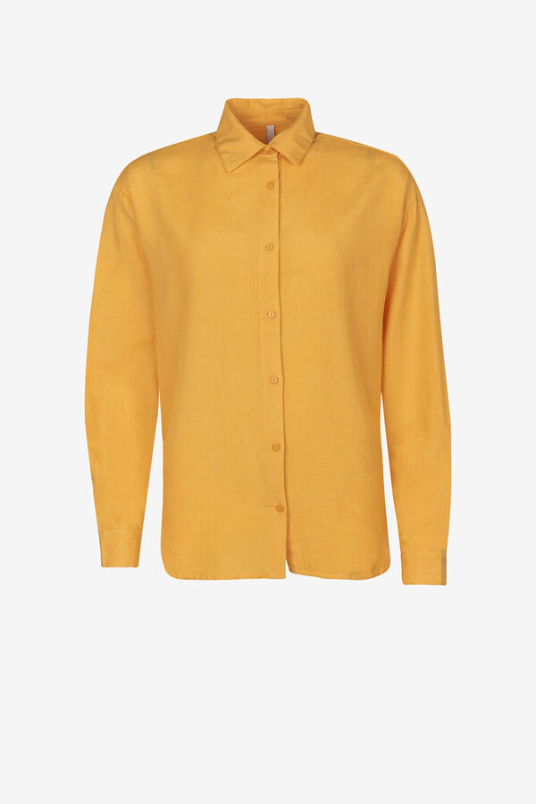 Springfield Camisa Lino Rayas dorado