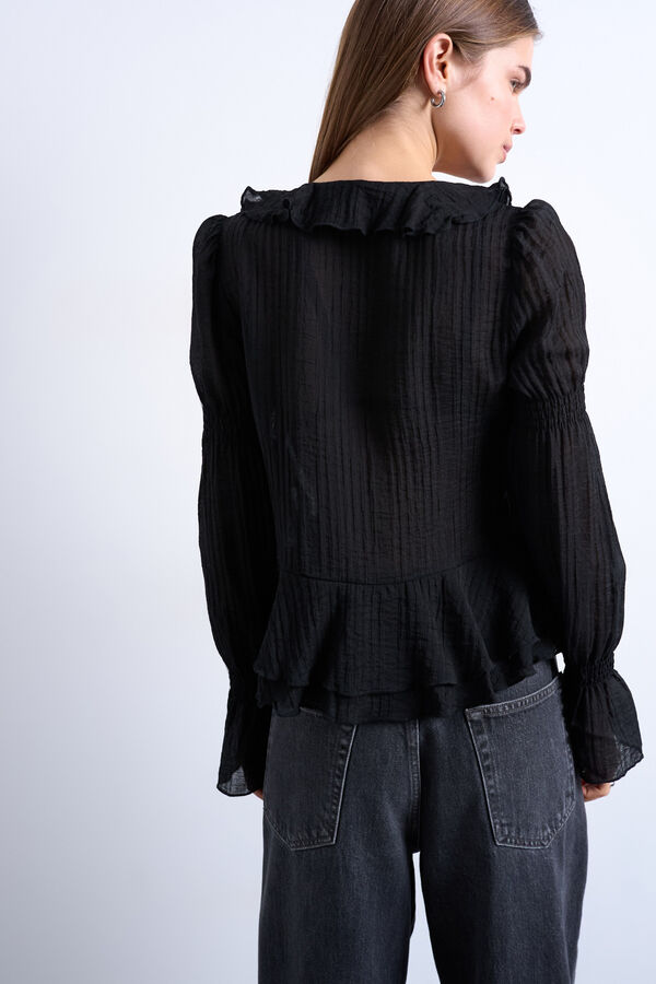 Topshop Top manga comprida plissado preto