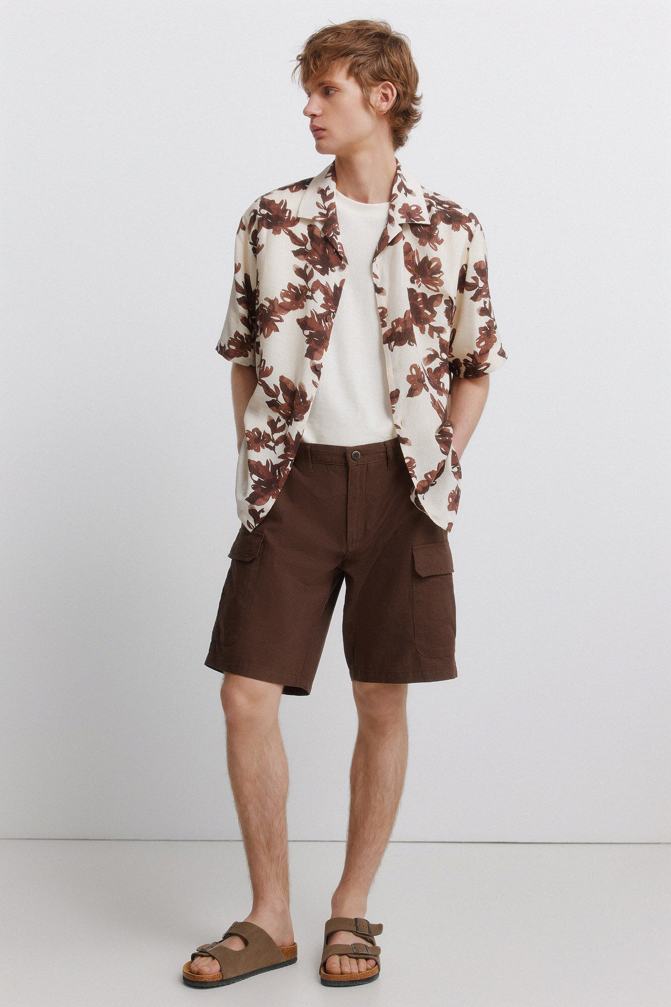 Springfield Camisa de manga curta em viscose e nylon estampada