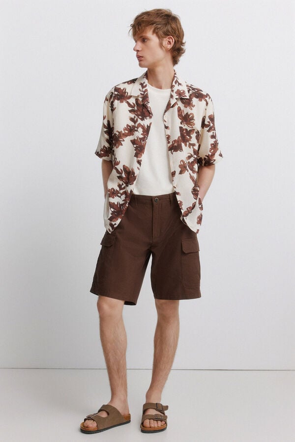 Springfield Camisa de manga curta em viscose e nylon estampada bege