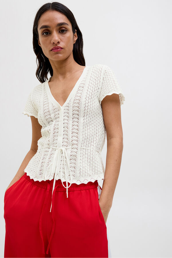 Jack & Jones Top crochet con lazo blanco