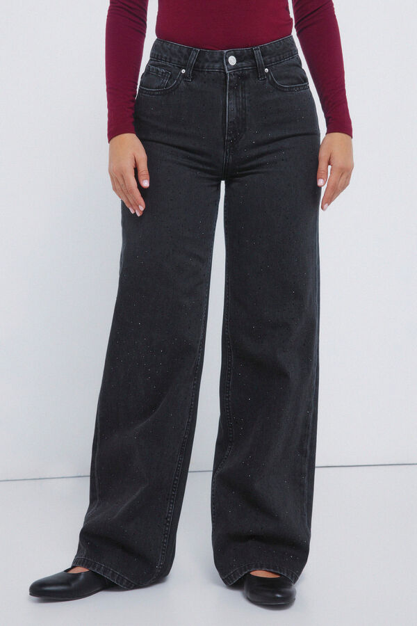 Springfield Jeans wide cristales brillantes negro