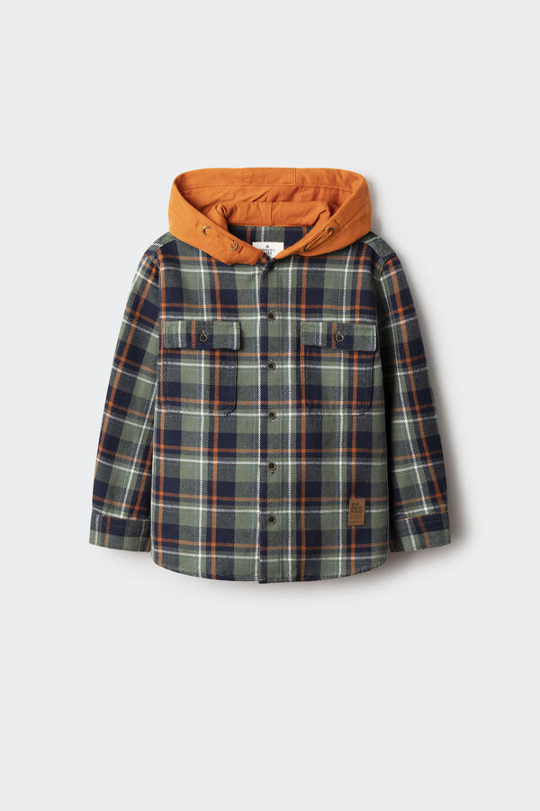 Springfield Kids Camisa cuadros capucha ni&ntilde;o verde