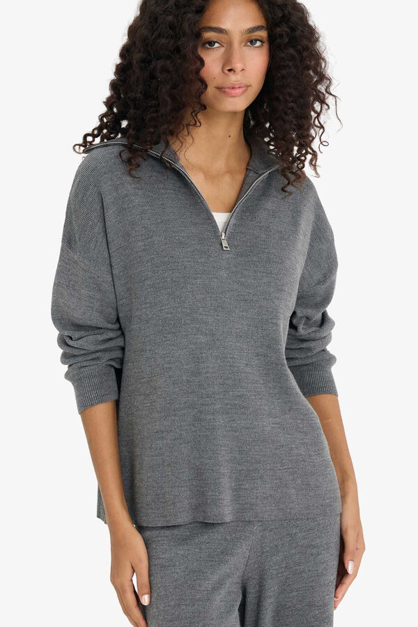 DeFacto Jersey con media cremallera gris
