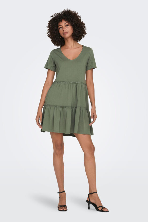 JDY Vestido corto a capas manga corta verde