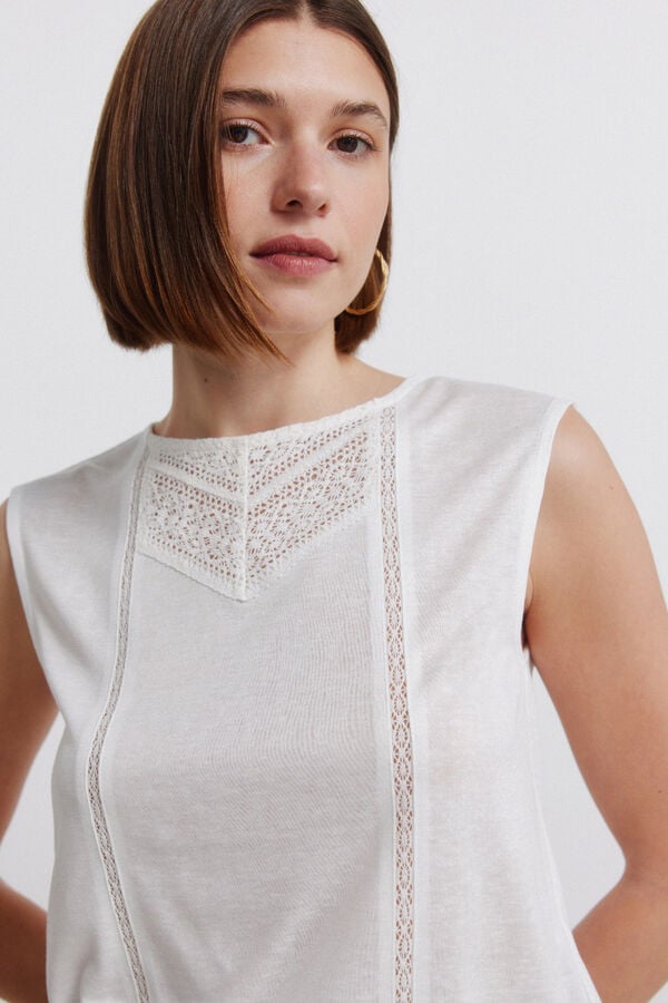 Springfield Camiseta sin mangas crochet blanco
