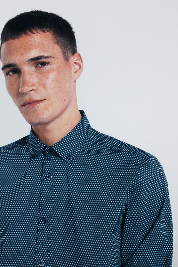 Springfield Camisa popel&iacute;n micro estampado azul