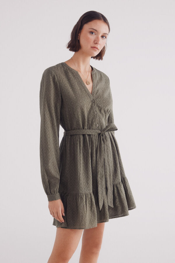 Springfield Vestido corto camisero bordados kaki