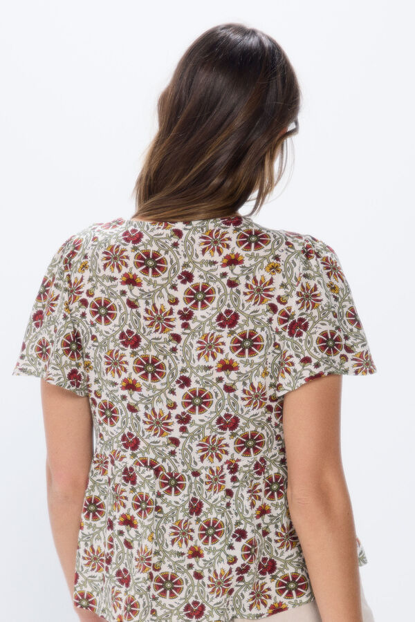 Springfield Blusa fluida escote lace beige