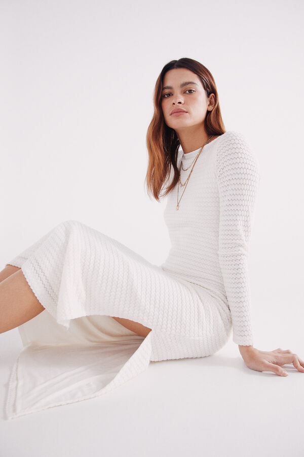 Springfield Vestido midi estructura beige