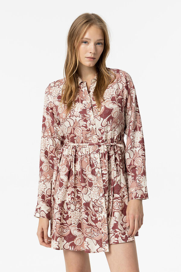 Tiffosi Vestido camisero con estampado floral rojo