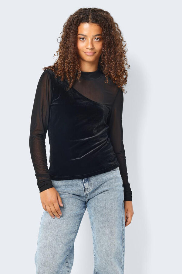 Noisy May Top com transpar&ecirc;ncias preto