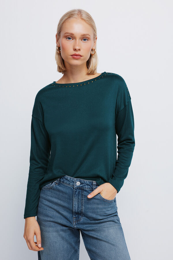 Springfield Camiseta cuello barca tachas verde
