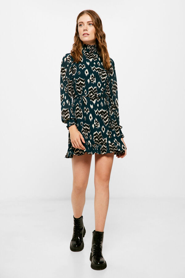 Springfield Vestido Corto Estampado Lazo Cintura verde