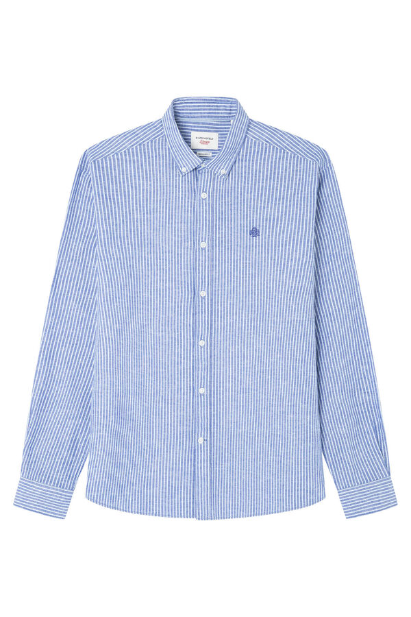 Springfield Camisa lino rayas azul